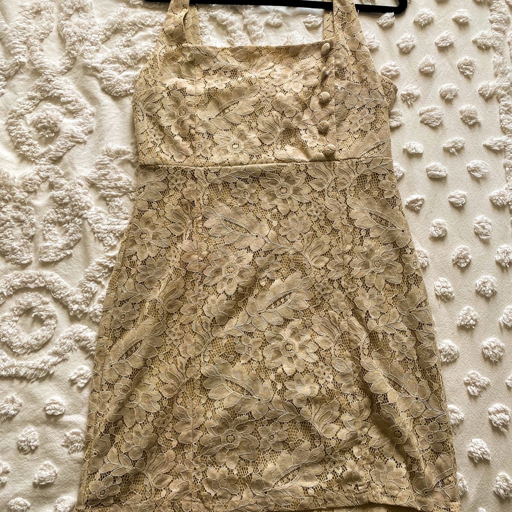 NanaMacs nude lace mini dress